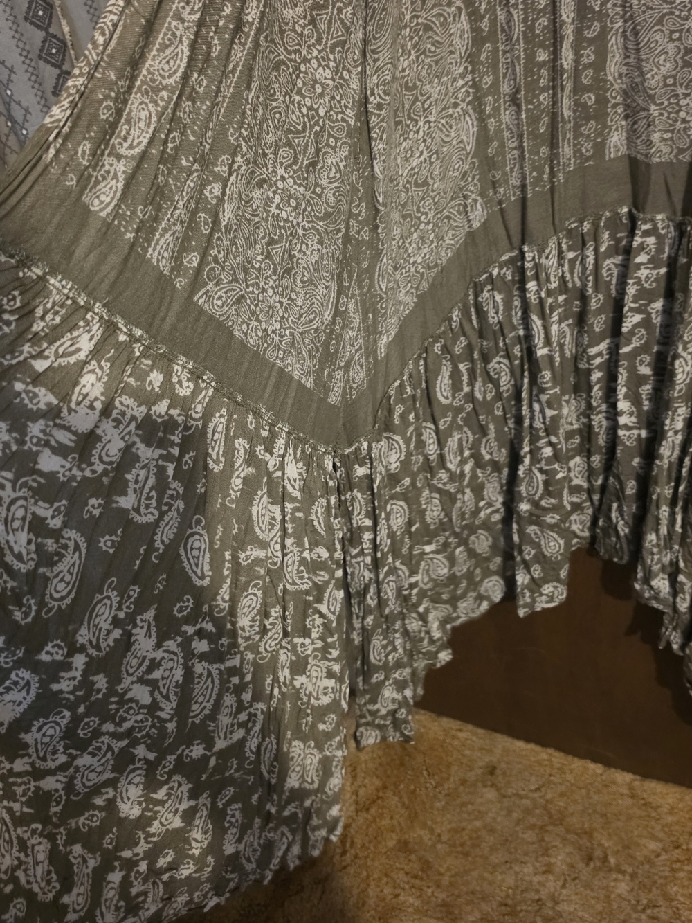 Three Bird Nest Olive & White Paisley Boho Duster Kimono - Picture 5 of 8